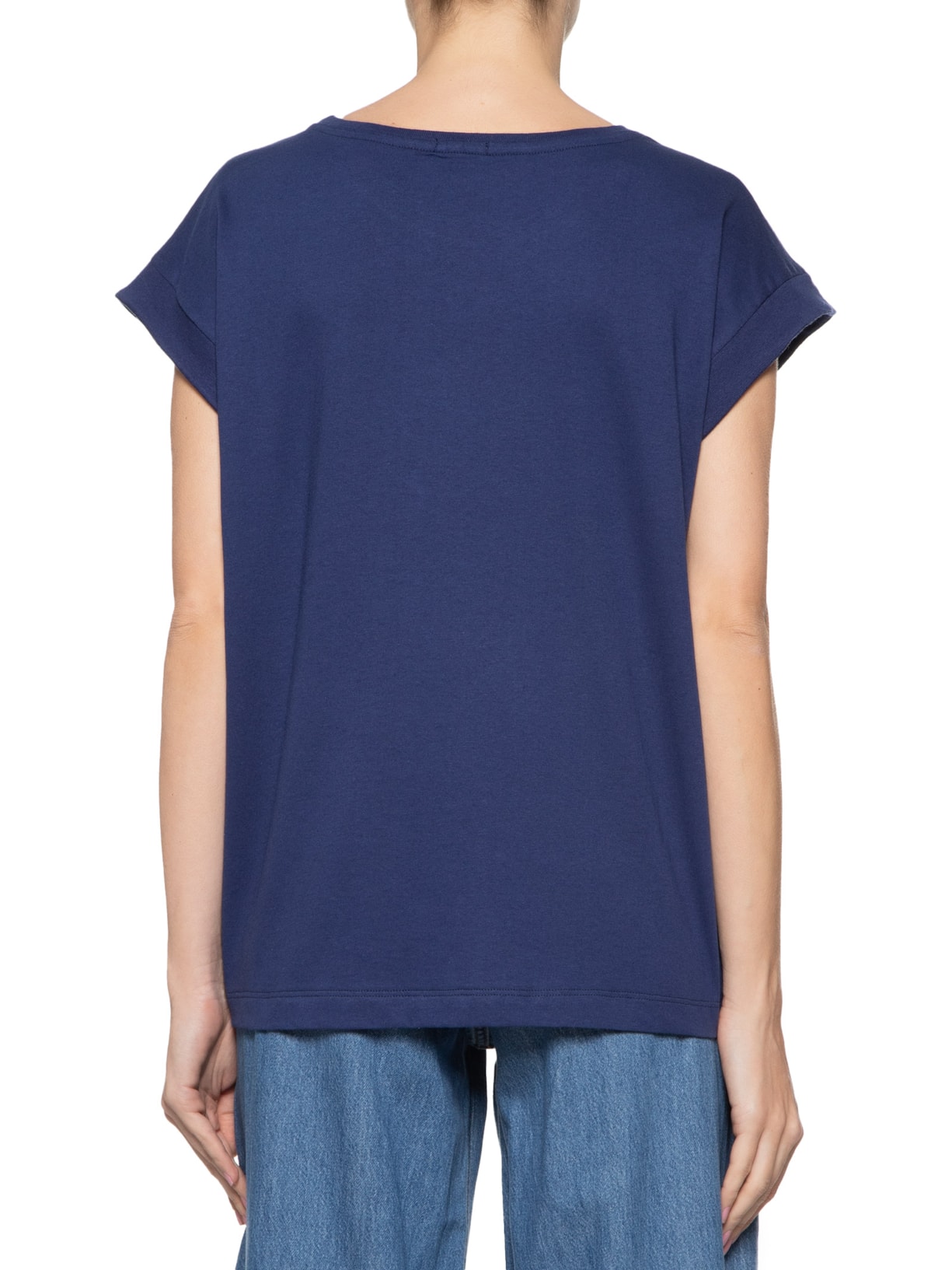 Camiseta Feminina Cava Alongada Básica Azul Basiq