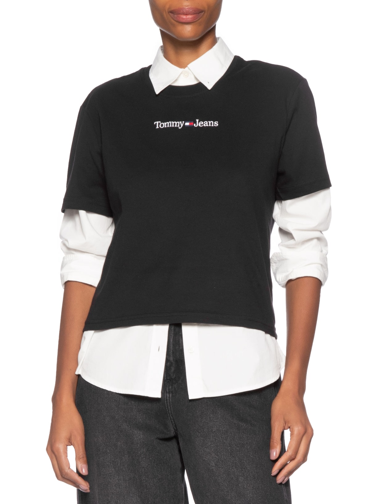 Camiseta Feminina Cls Linear Tee Im Preto Tommy Jeans