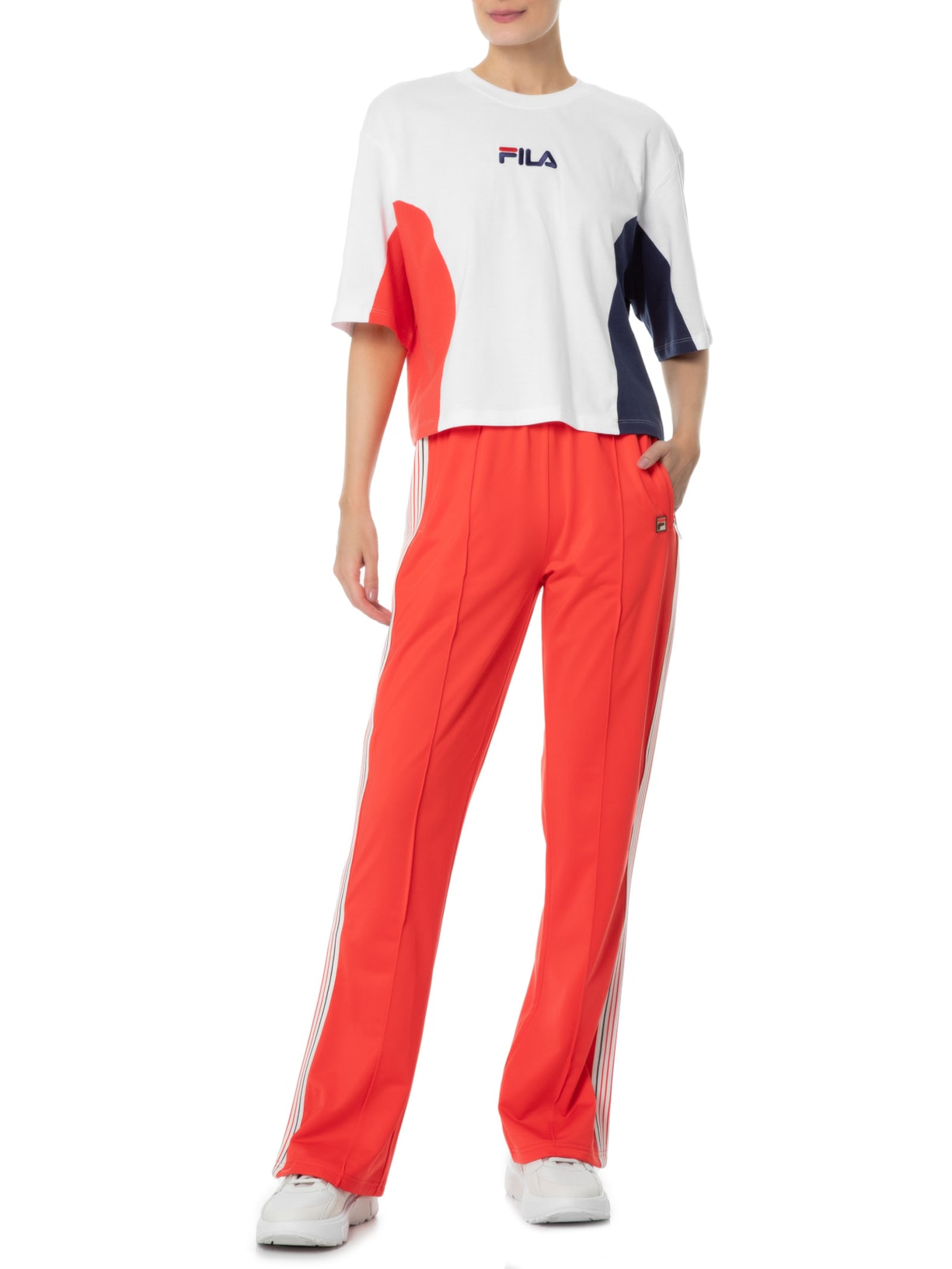 Camiseta Feminina Color Block Letter Branco Fila