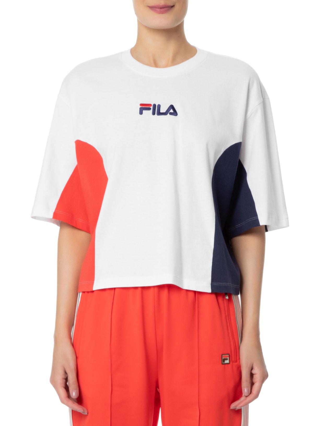 Camiseta Feminina Color Block Letter Branco Fila