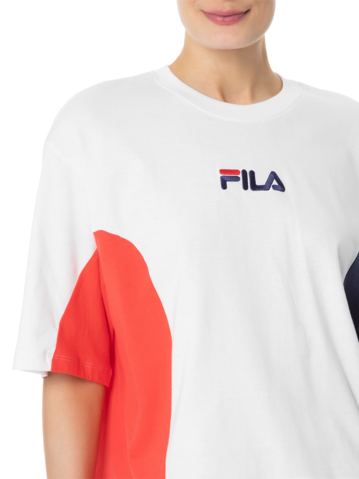 Camiseta Feminina Color Block Letter Branco Fila