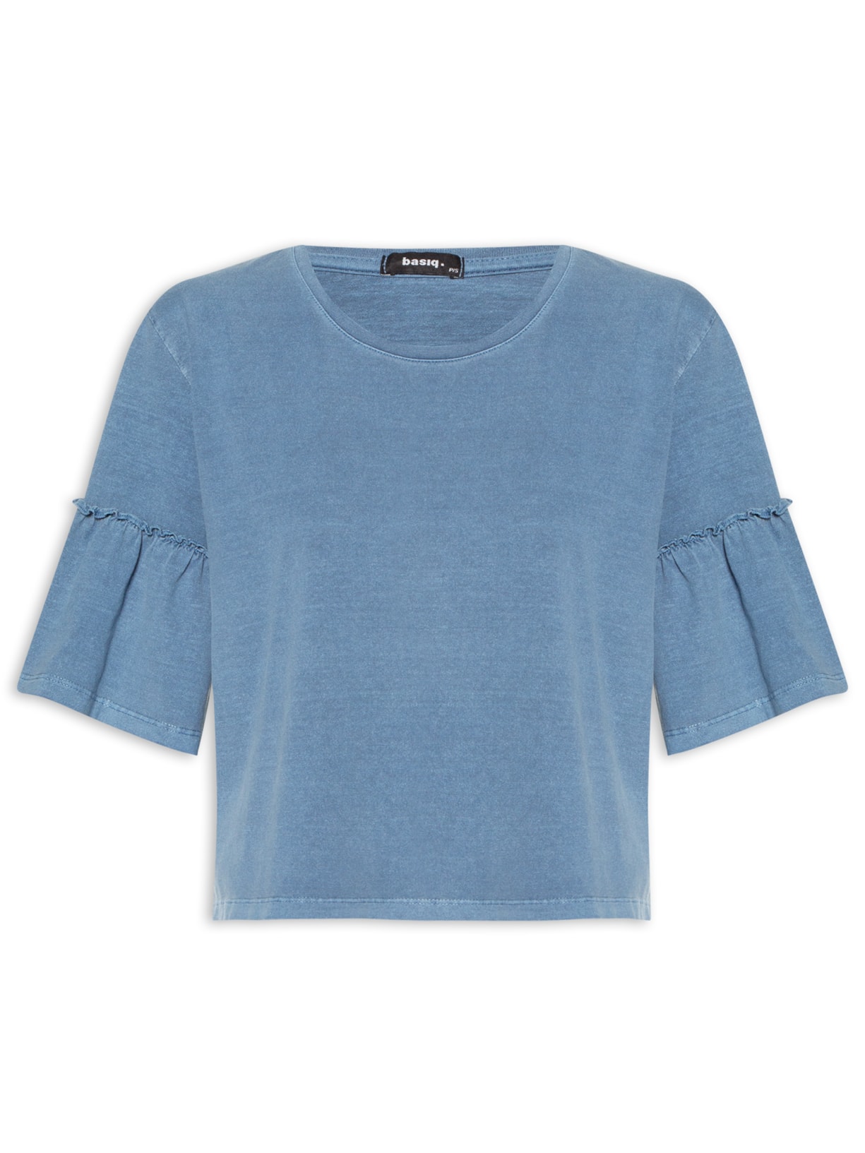 Camiseta Feminina Com Babado Na Manga - Azul