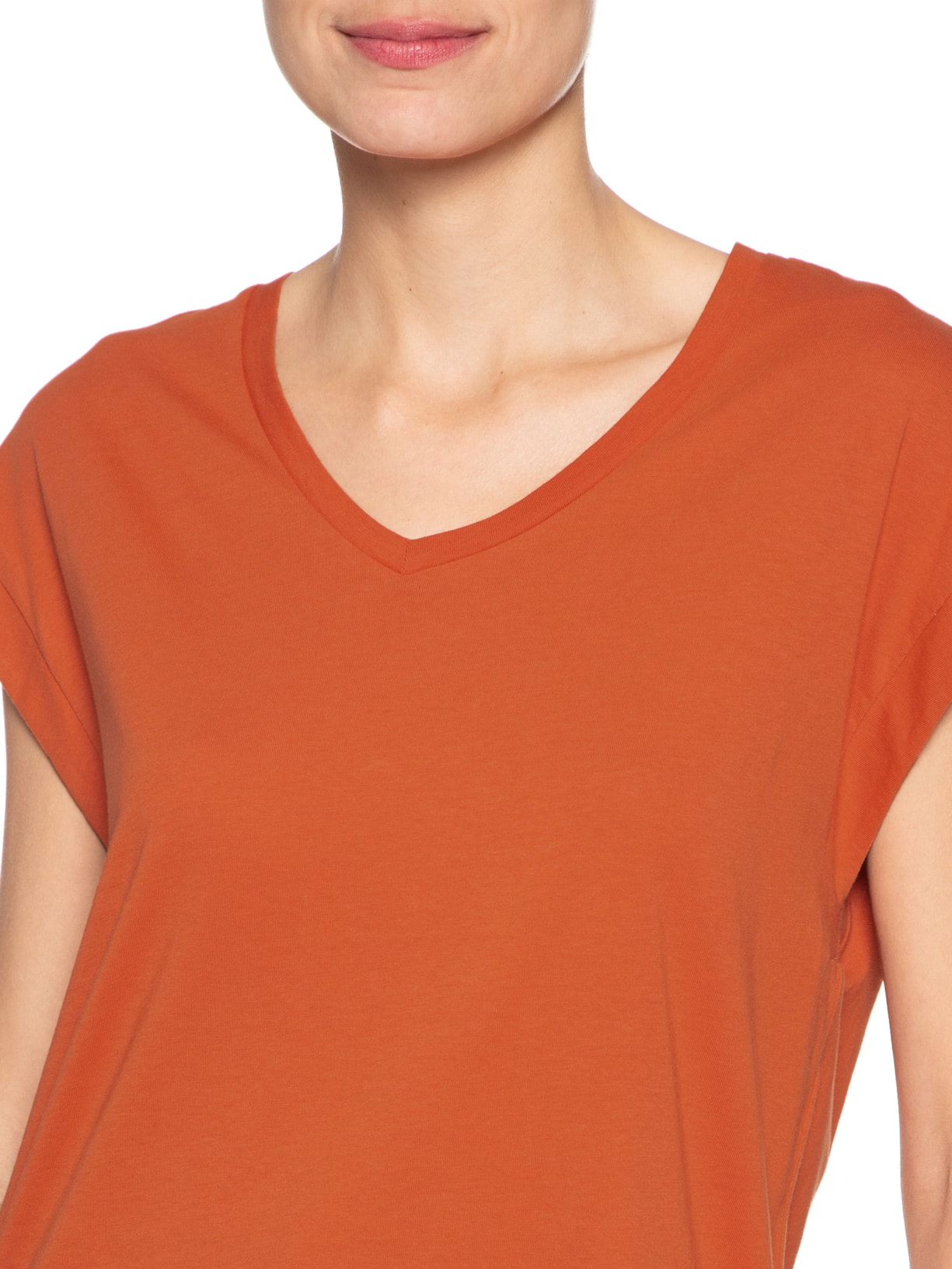 Camiseta Feminina Com Decote V Laranja Basiq