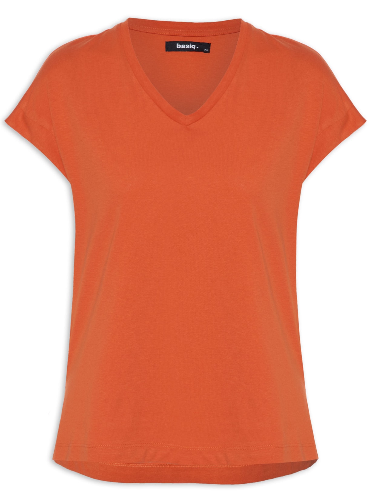 Camiseta Feminina Com Decote V Laranja Basiq