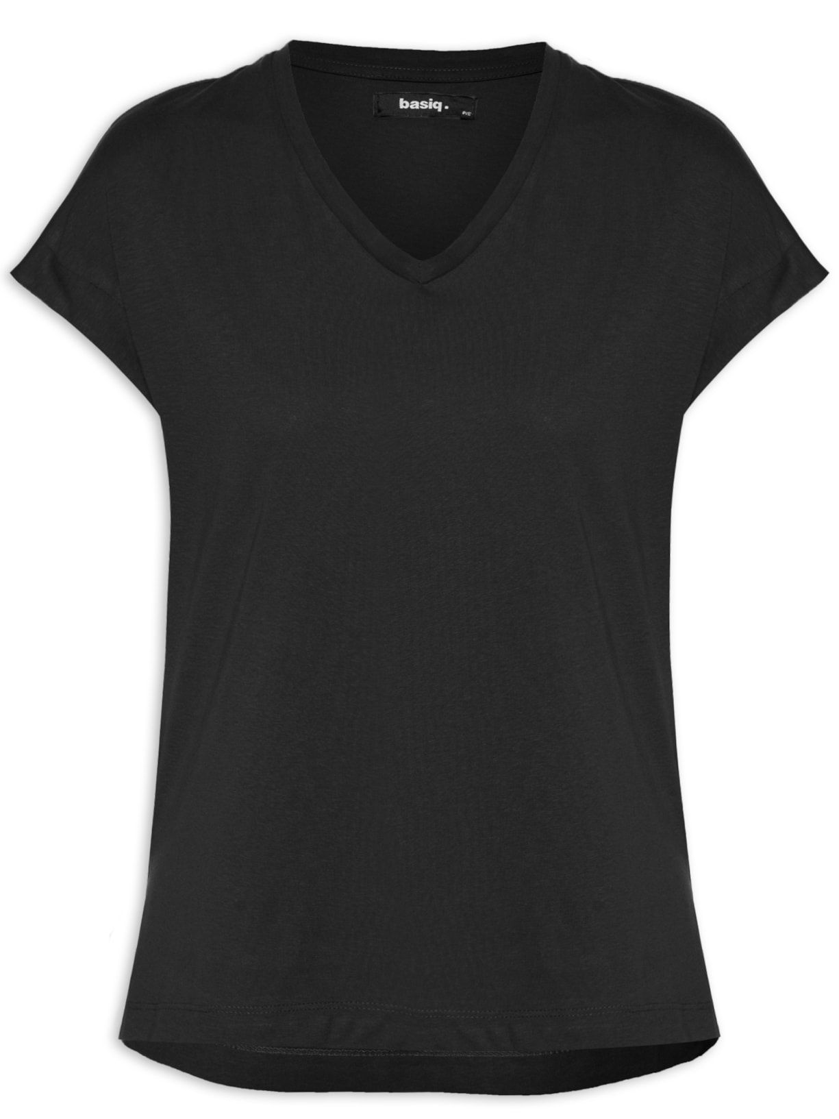 Camiseta Feminina Com Decote V Preto Basiq