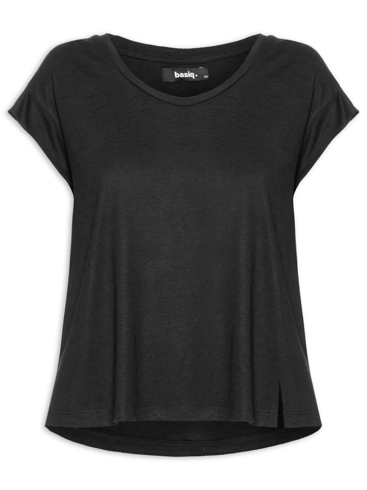 Camiseta Feminina Com Detalhe Na Manga E Decote U - Preto