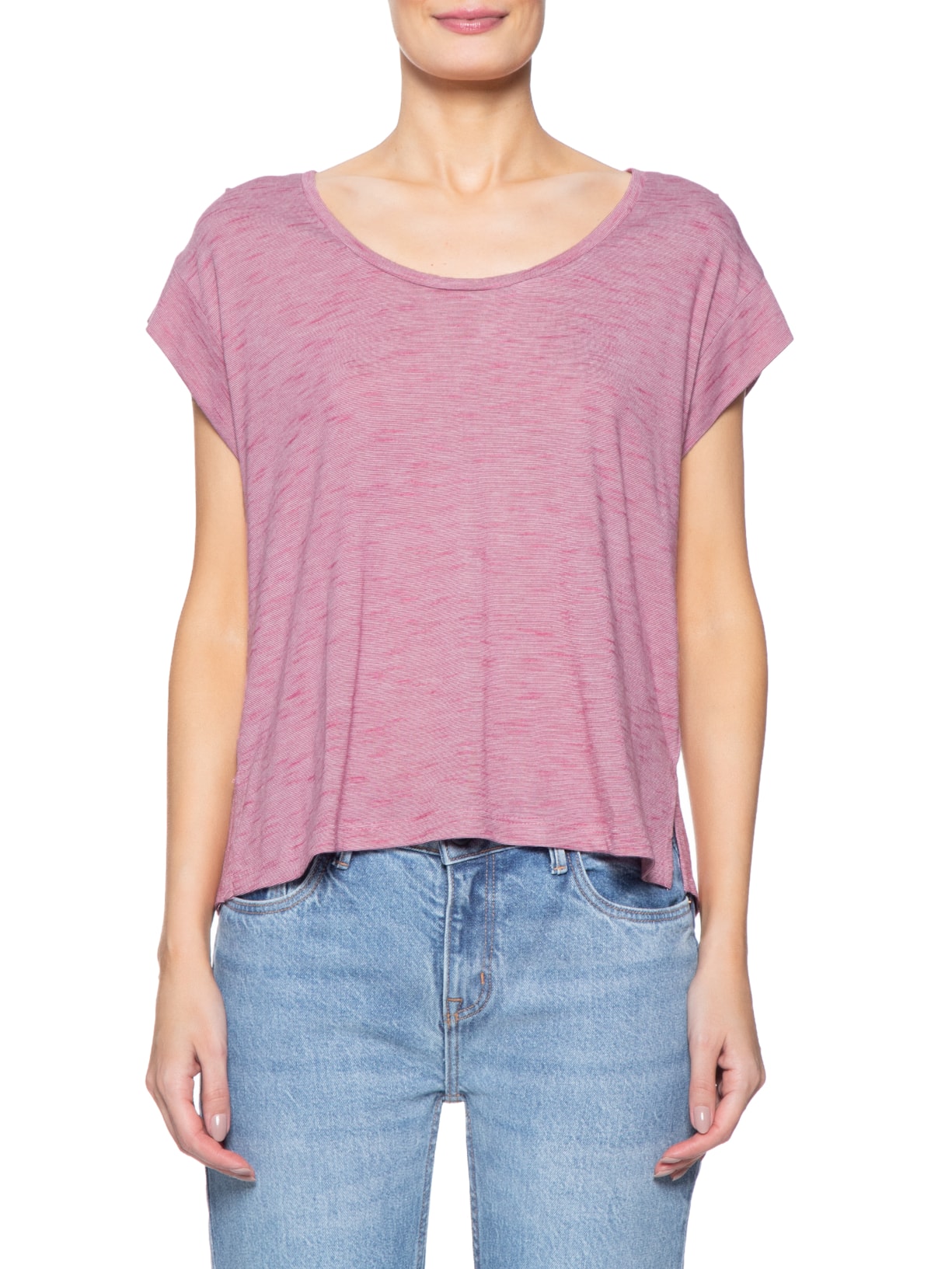 Camiseta Feminina Com Detalhe Na Manga E Decote U Roxo Basiq