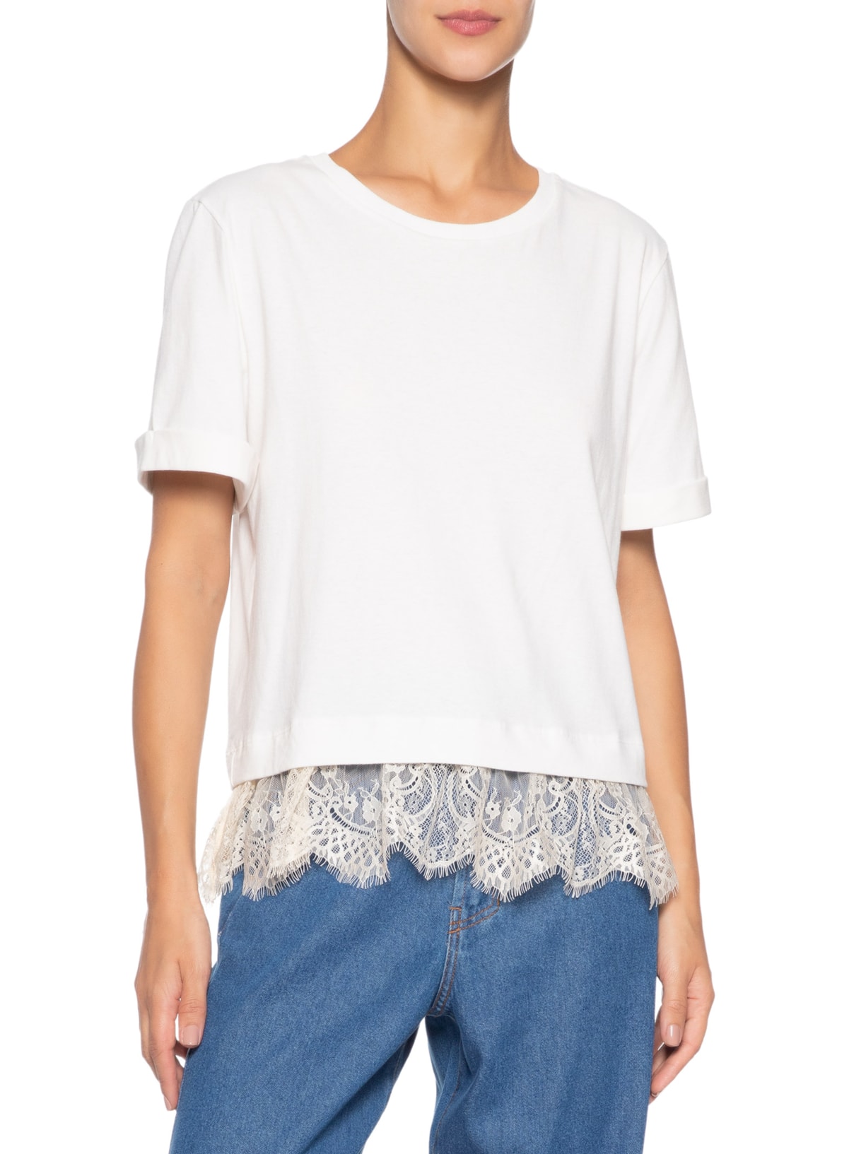 Camiseta Feminina com Renda Off White Dress To