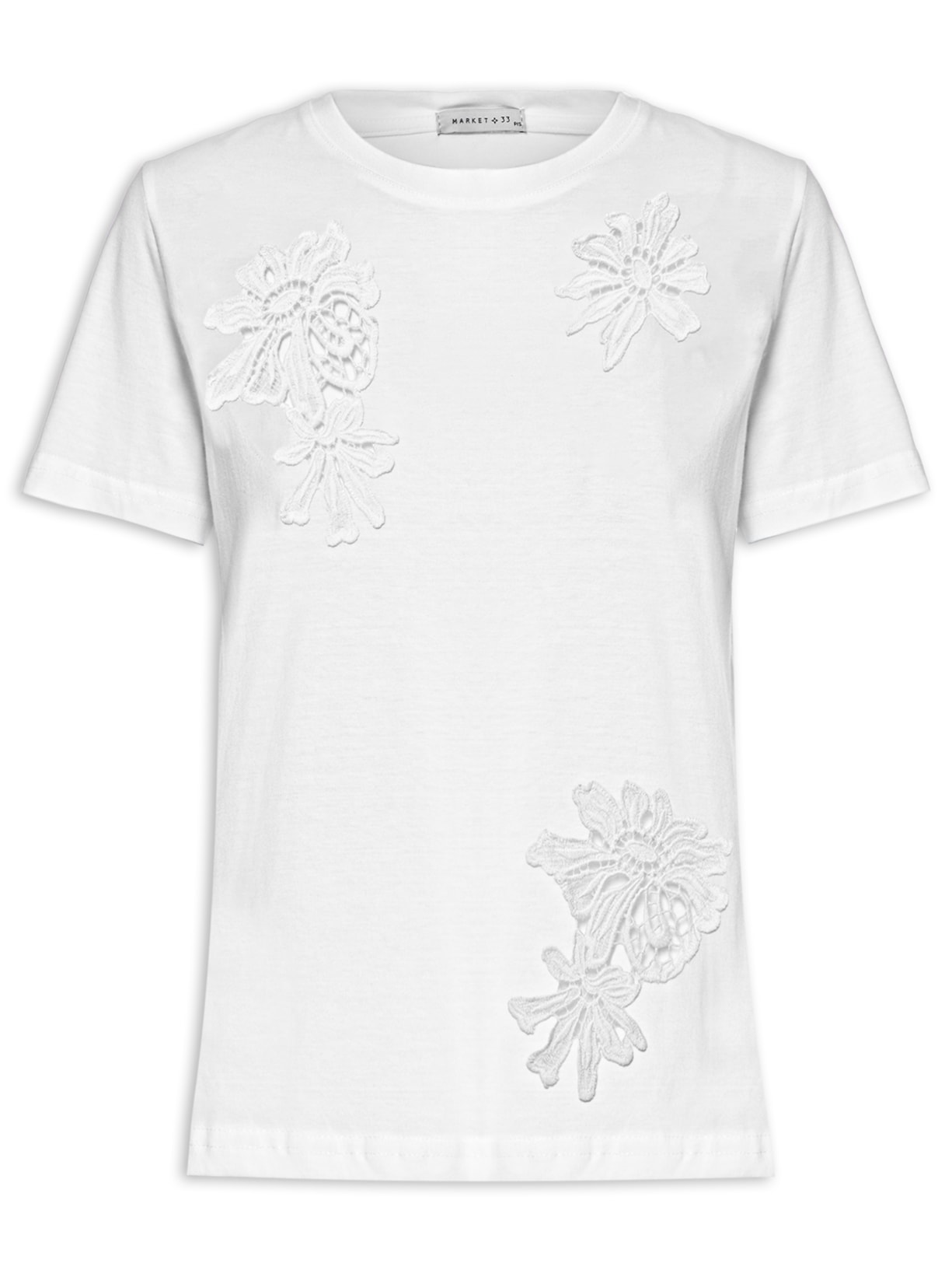 Camiseta Feminina Com Renda Vazada - Branco