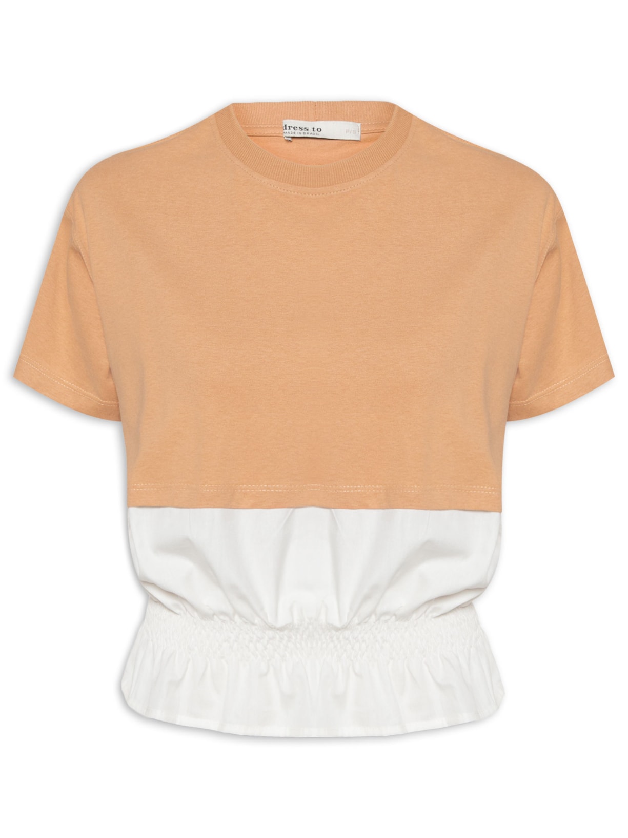 Camiseta Feminina Com Tecido Franzido - Bege