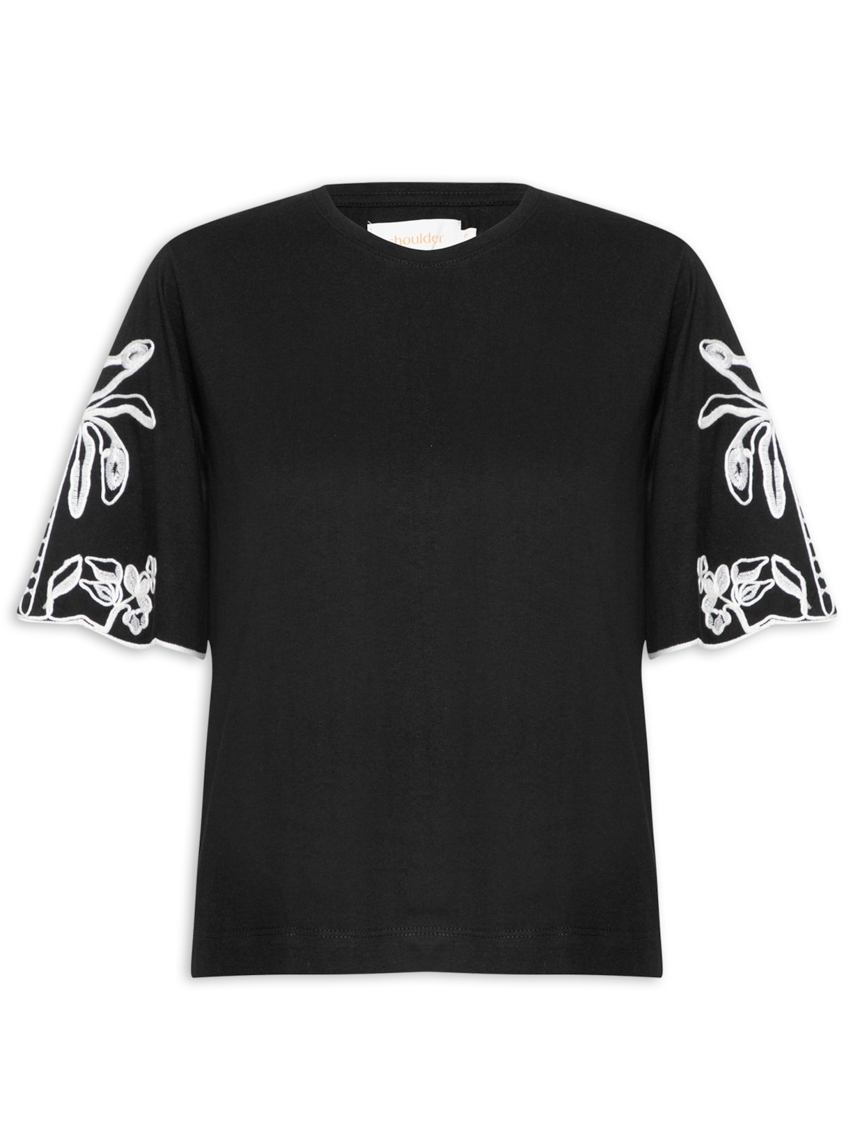 Camiseta Feminina Coqueiro Bordado Manga - Preto