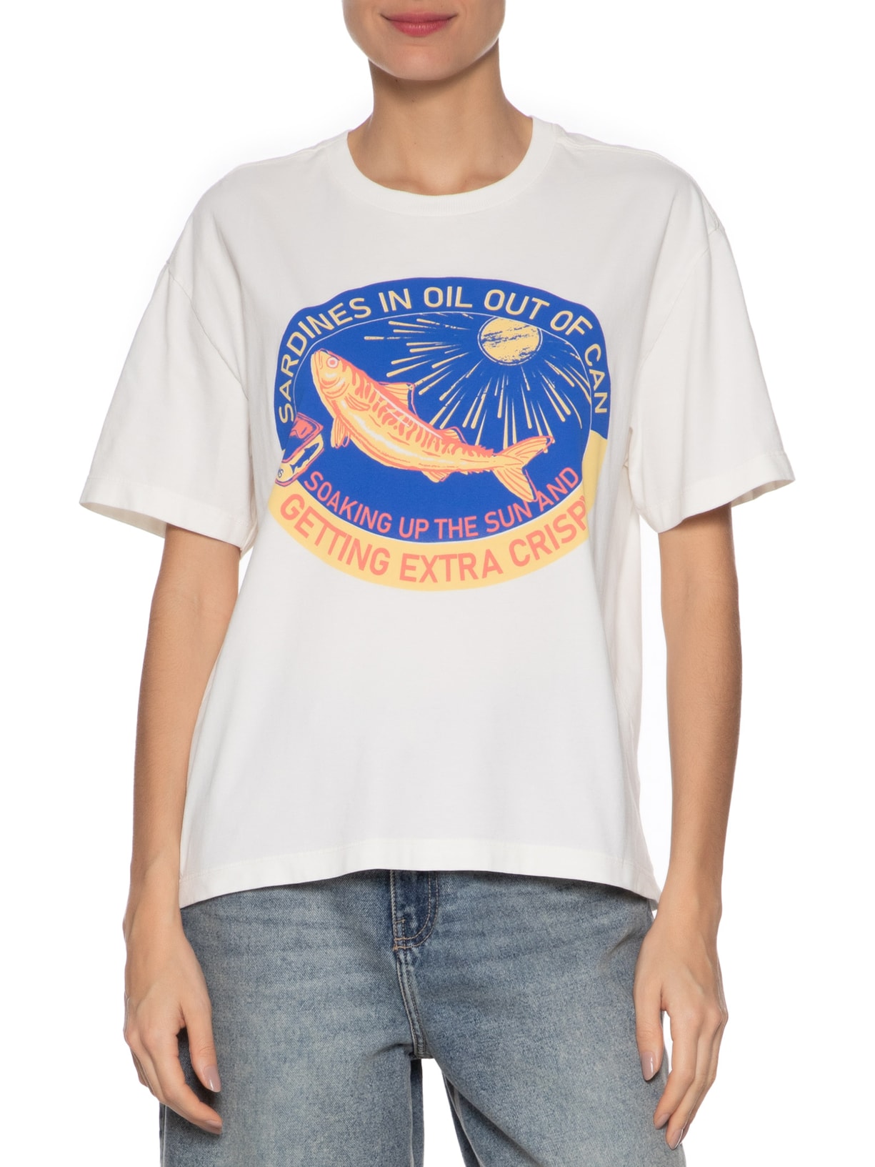 Camiseta Feminina Crispy Sardines Branco Animale Jeans