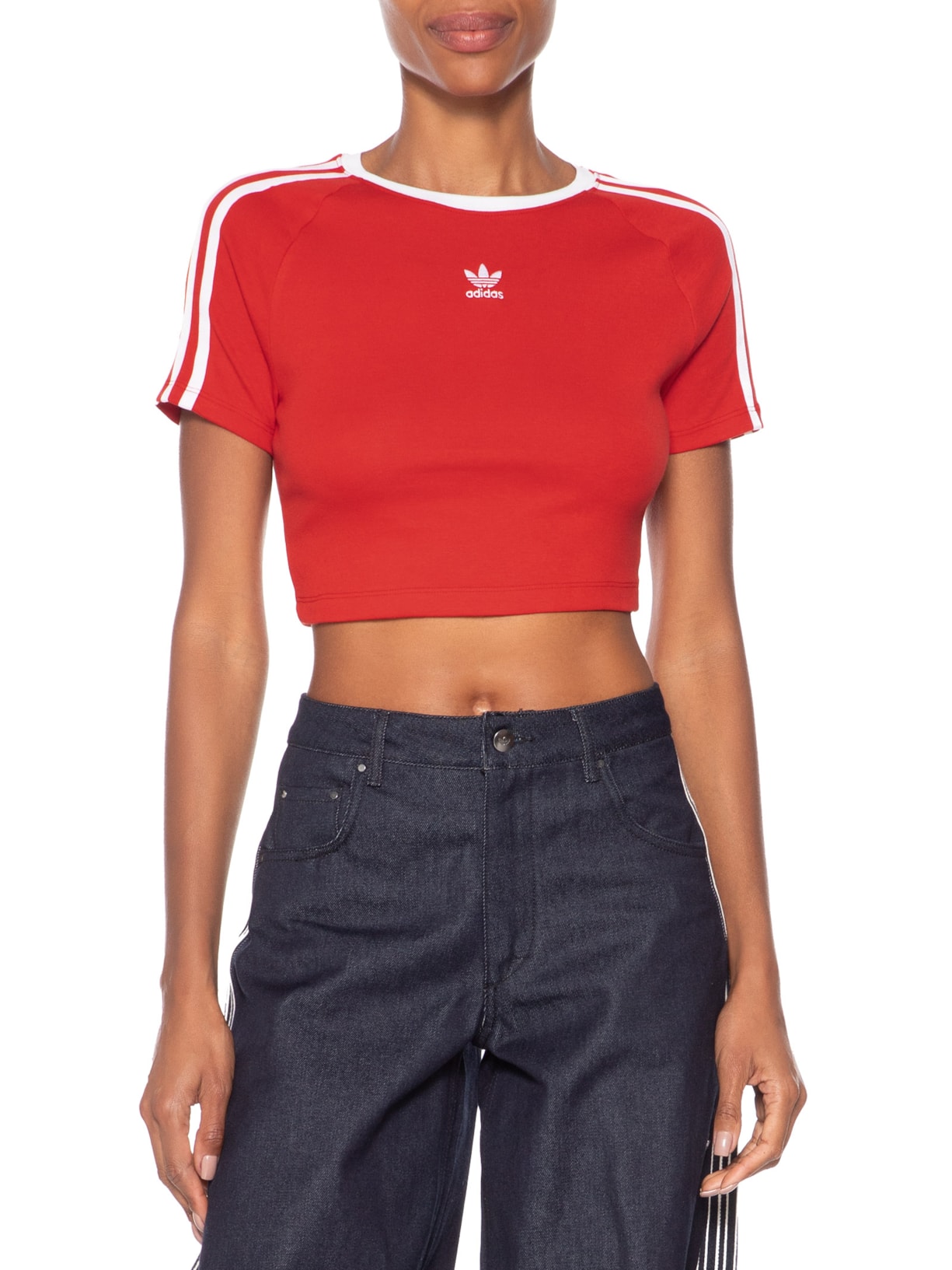 Camiseta Feminina Cropped 3 Stripes Baby Vermelho Adidas Originals