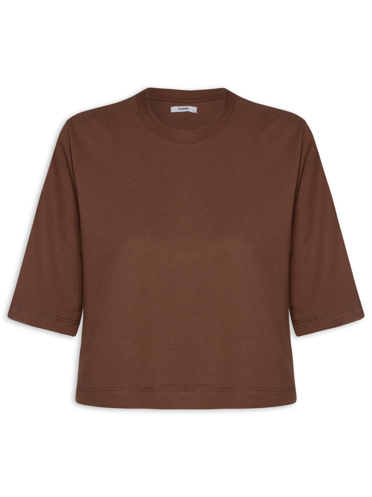 Camiseta Feminina Cropped Básica Marrom Basiq
