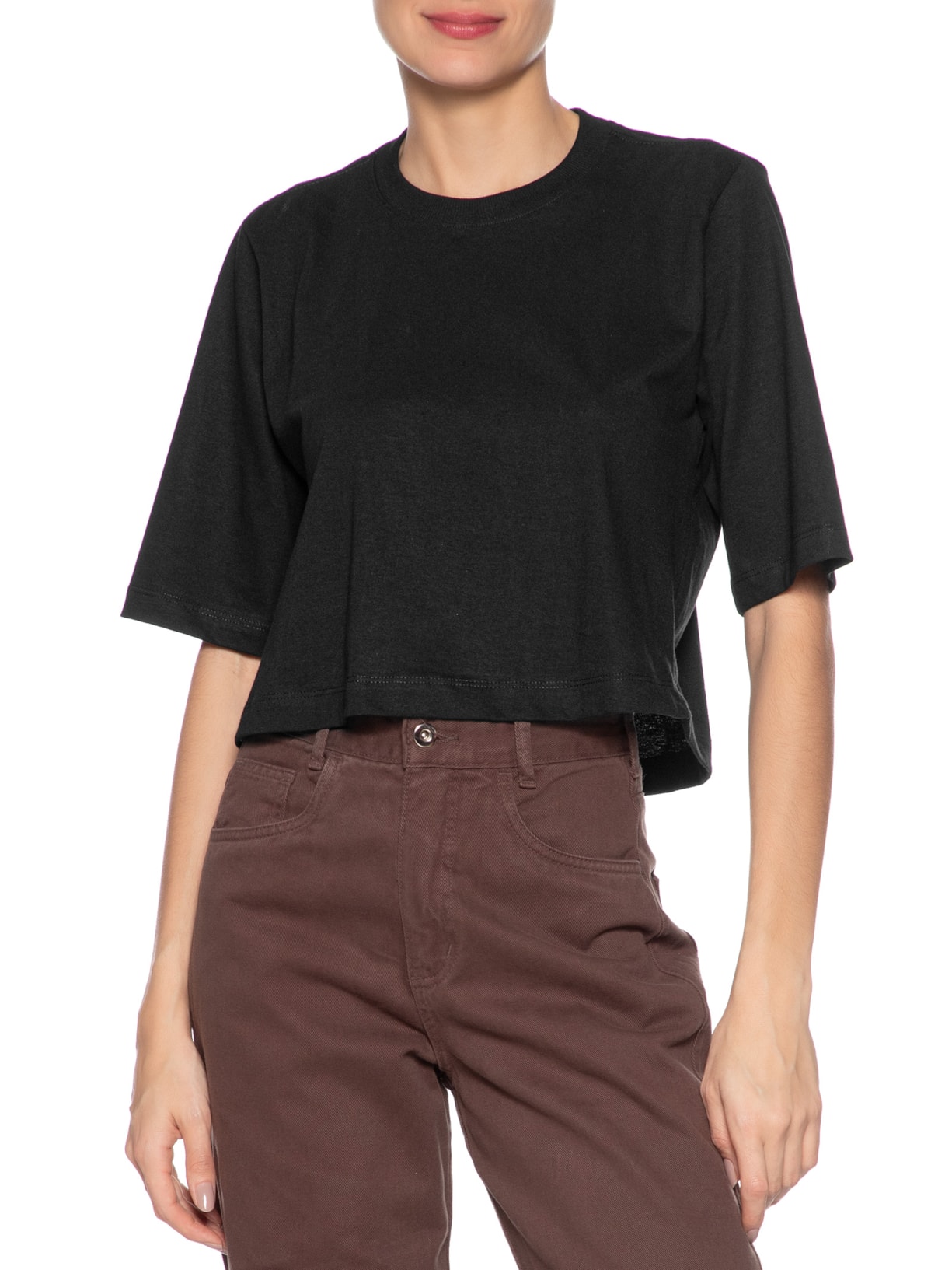 Camiseta Feminina Cropped Básica Preto Basiq