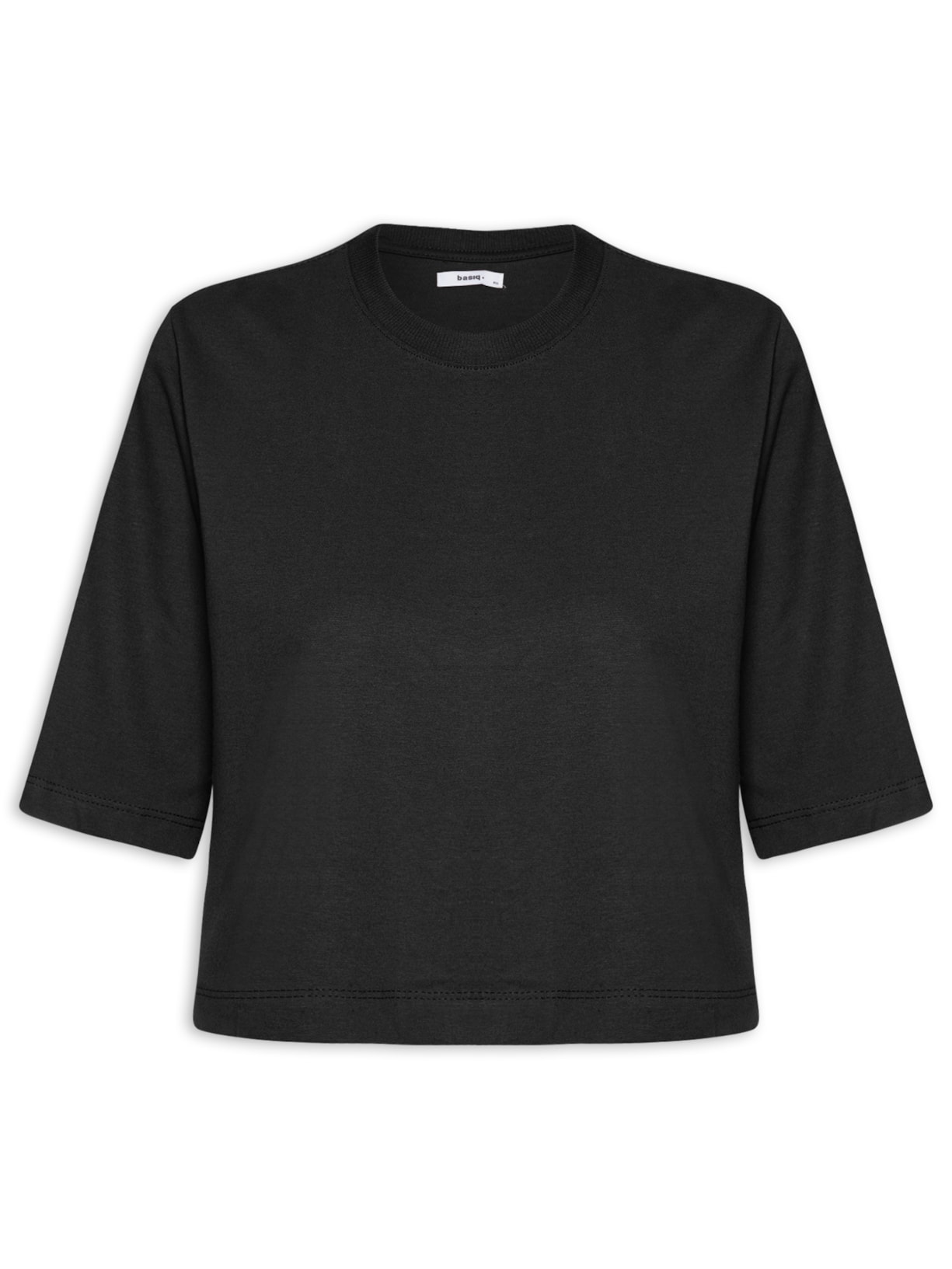 Camiseta Feminina Cropped Básica Preto Basiq