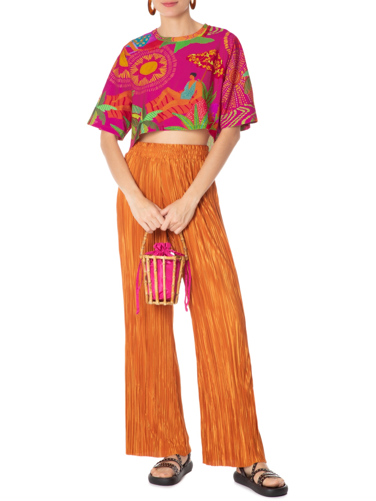 Camiseta Feminina Cropped Bronzeado Rosa Farm