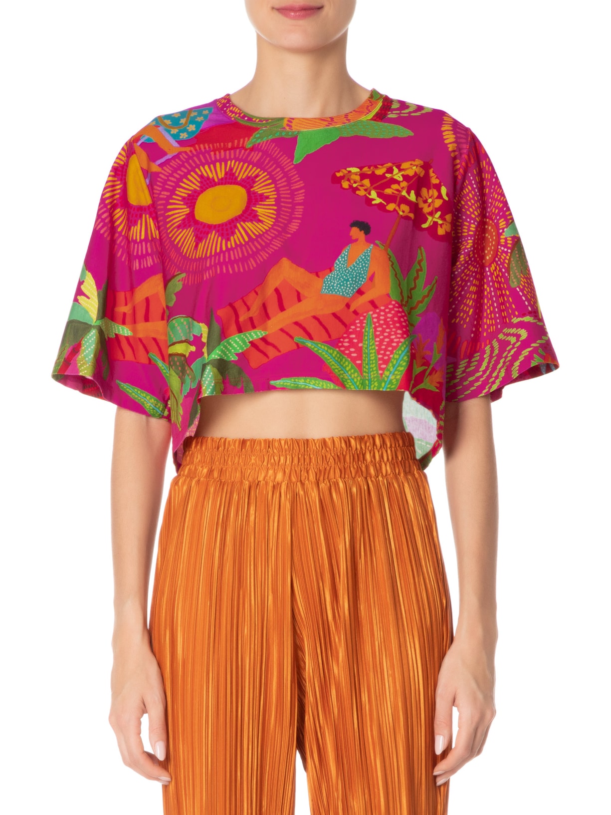 Camiseta Feminina Cropped Bronzeado Rosa Farm