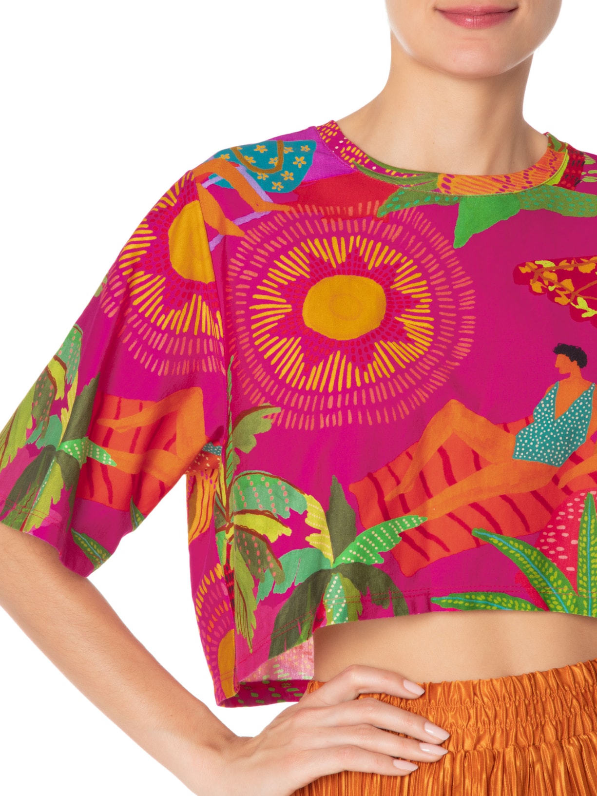 Camiseta Feminina Cropped Bronzeado Rosa Farm