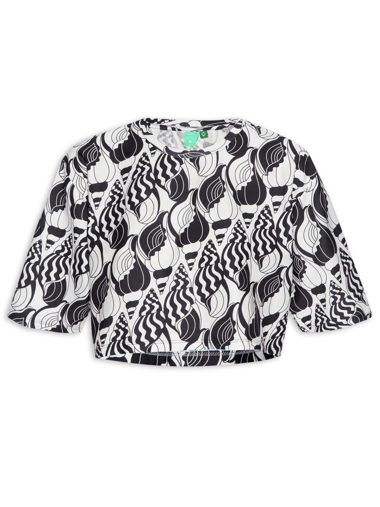 Camiseta Feminina Cropped Concha Do Mar - Preto