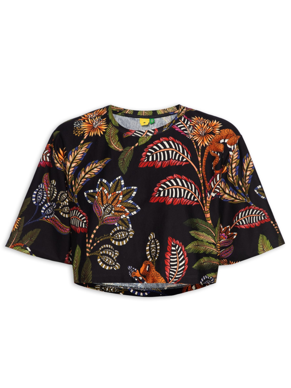 Camiseta Feminina Cropped Festa Caju - Preto