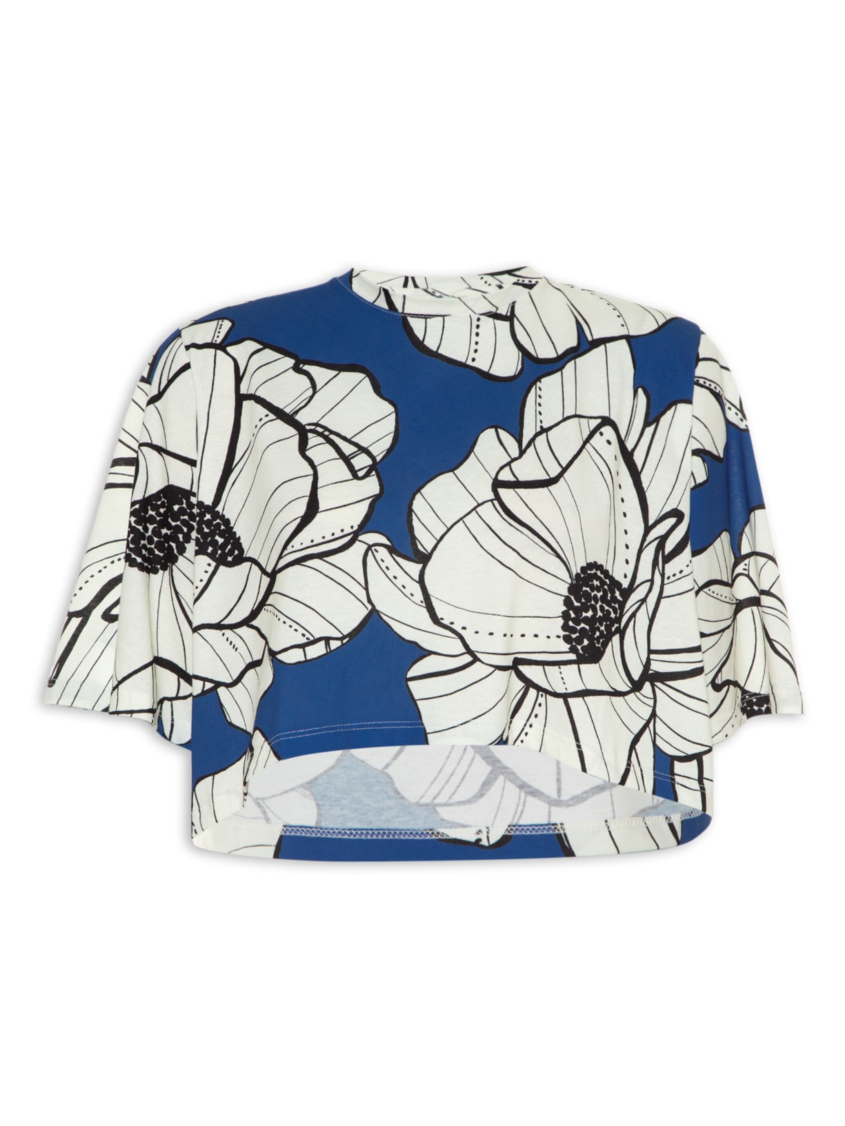 Camiseta Feminina Cropped Floral Paula - Azul