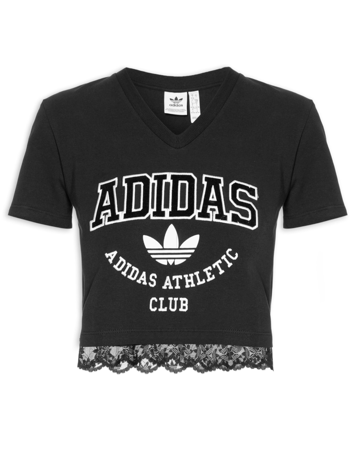Camiseta Feminina Cropped Renda - Preto