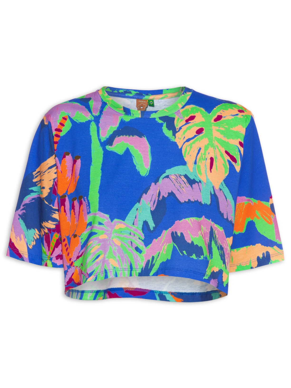 Camiseta Feminina Cropped Selva Pintada - Azul