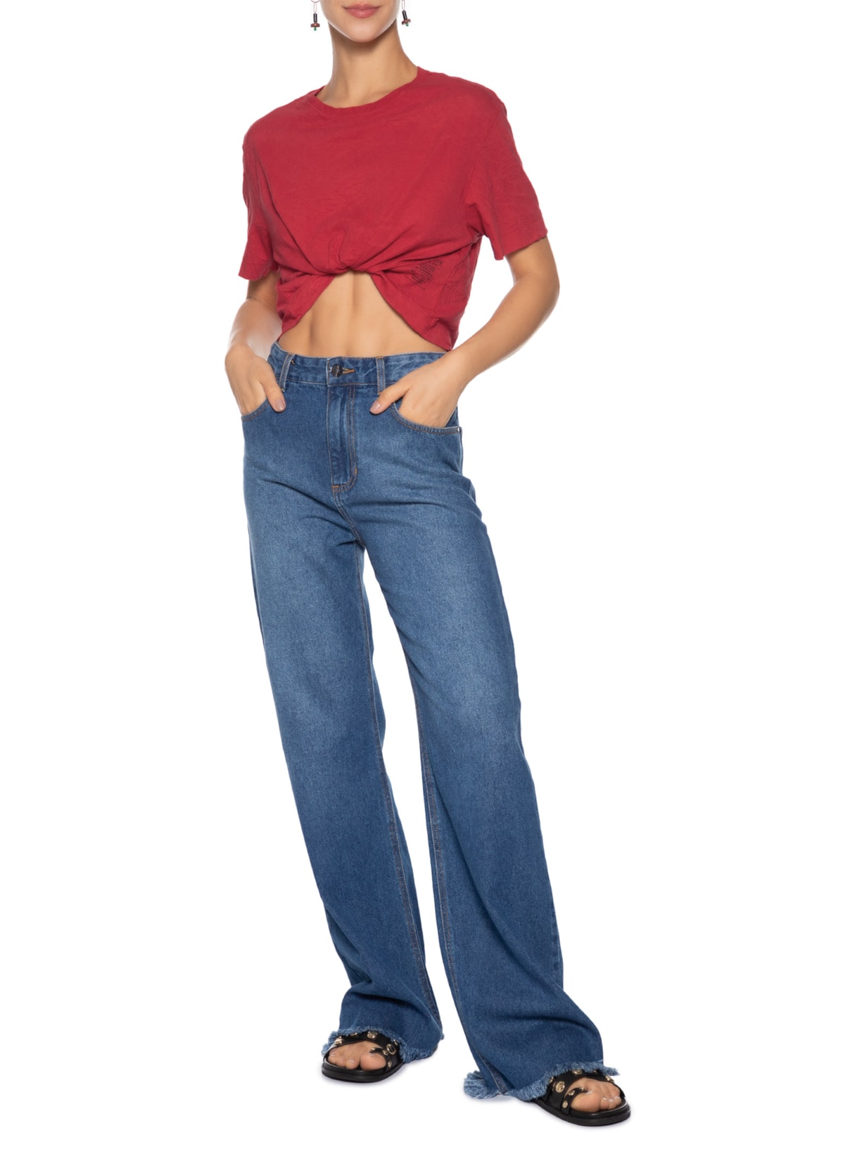 Camiseta Feminina Cropped Wrinkle Vermelho Osklen