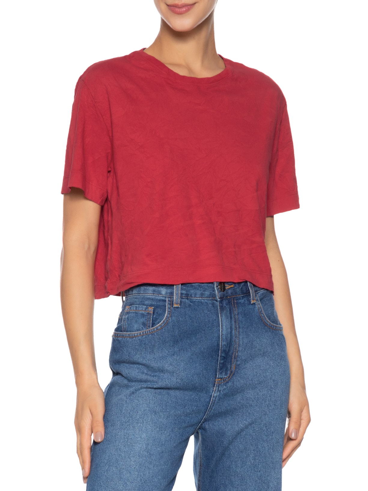 Camiseta Feminina Cropped Wrinkle Vermelho Osklen