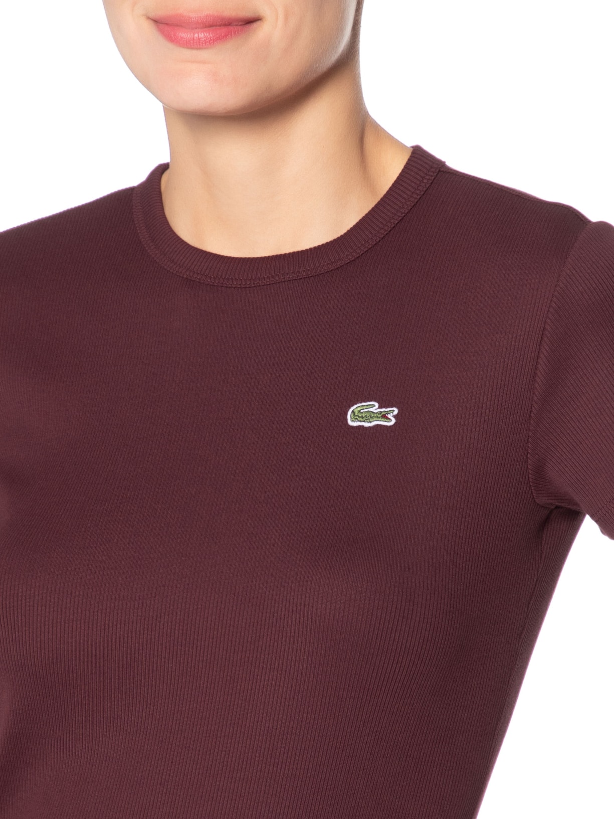 Camiseta Feminina De Algodão Canelada Marrom Lacoste