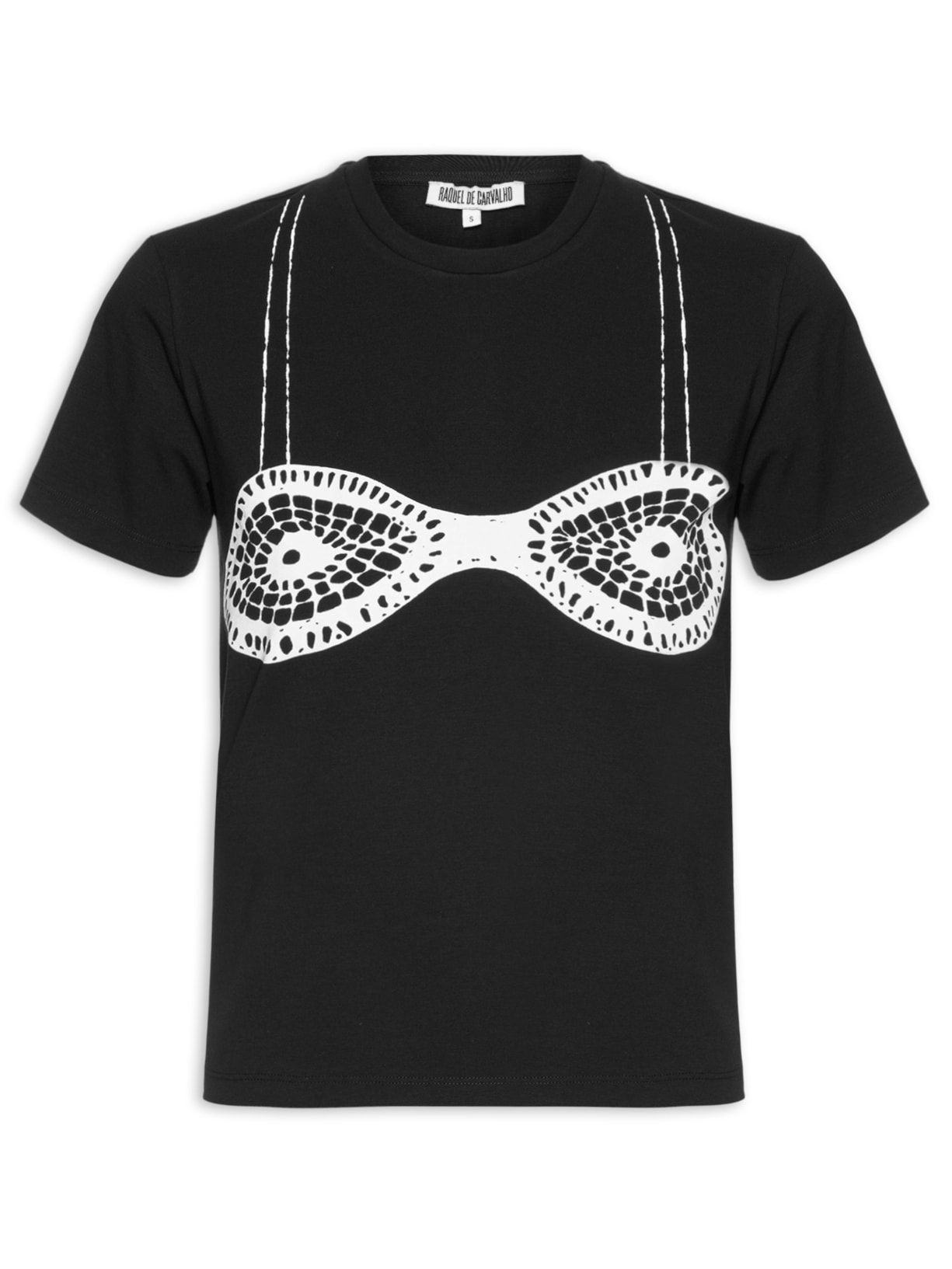 Camiseta Feminina de Algodão Orgânico Com Estampa Crochê – Preto Raquel De Carvalho