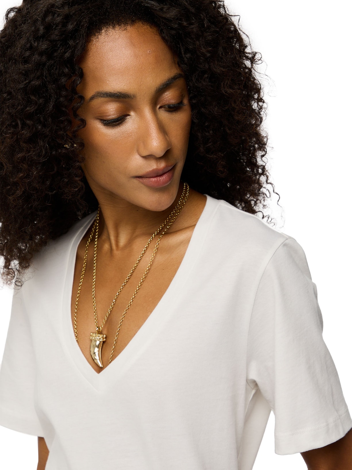 Camiseta Feminina De Algodão Pima Decote V Branco Animale