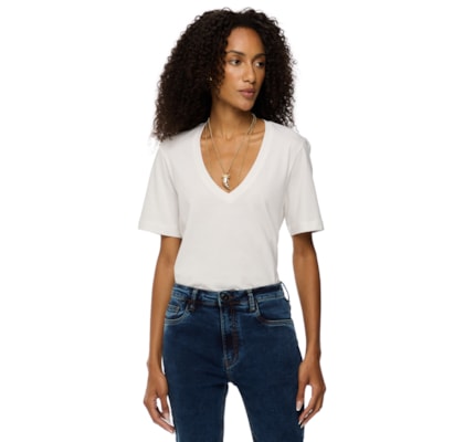 Camiseta Feminina De Algodão Pima Decote V - Branco