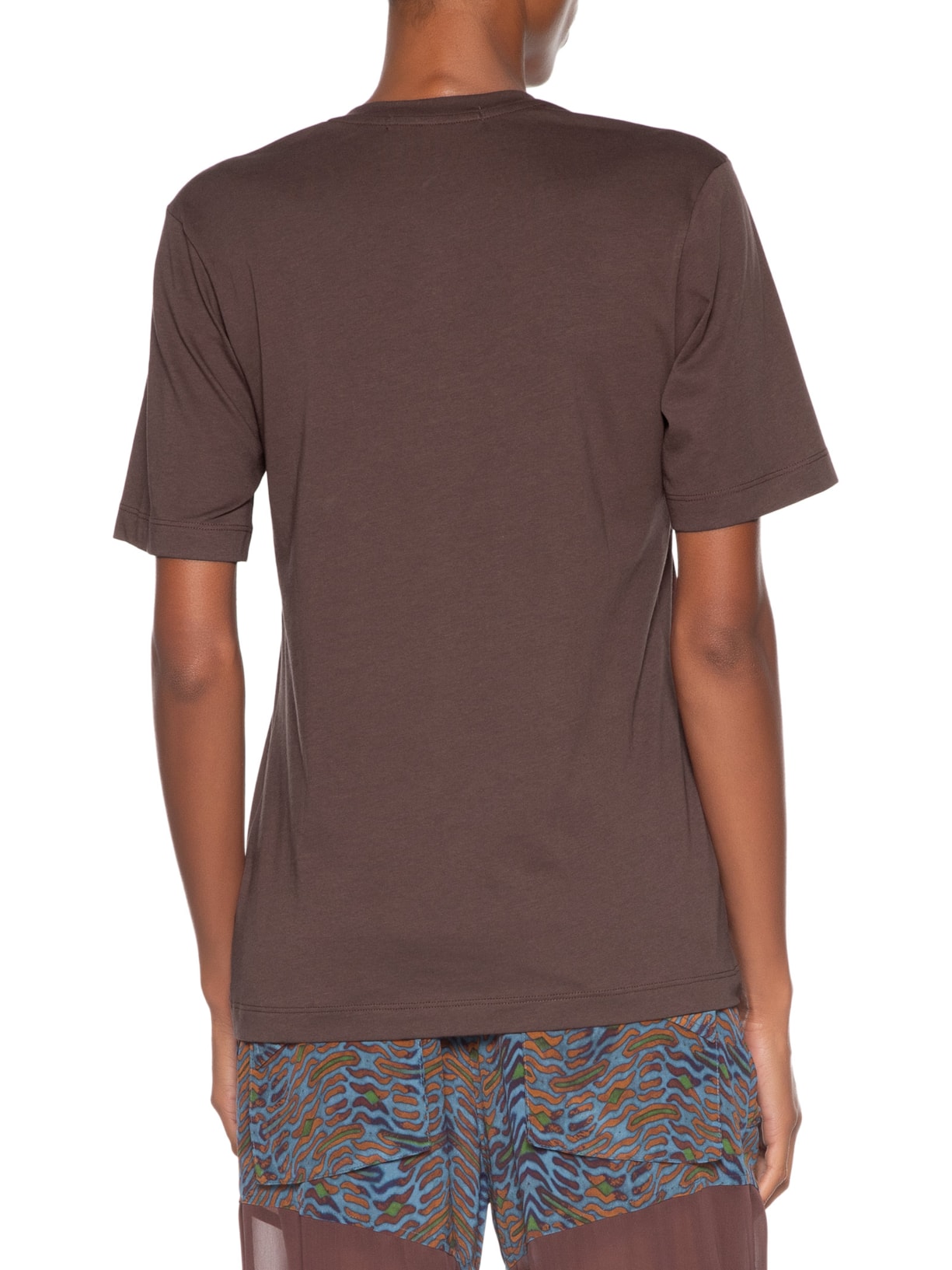 Camiseta Feminina De Algodão Pima Decote V Colors Marrom Animale