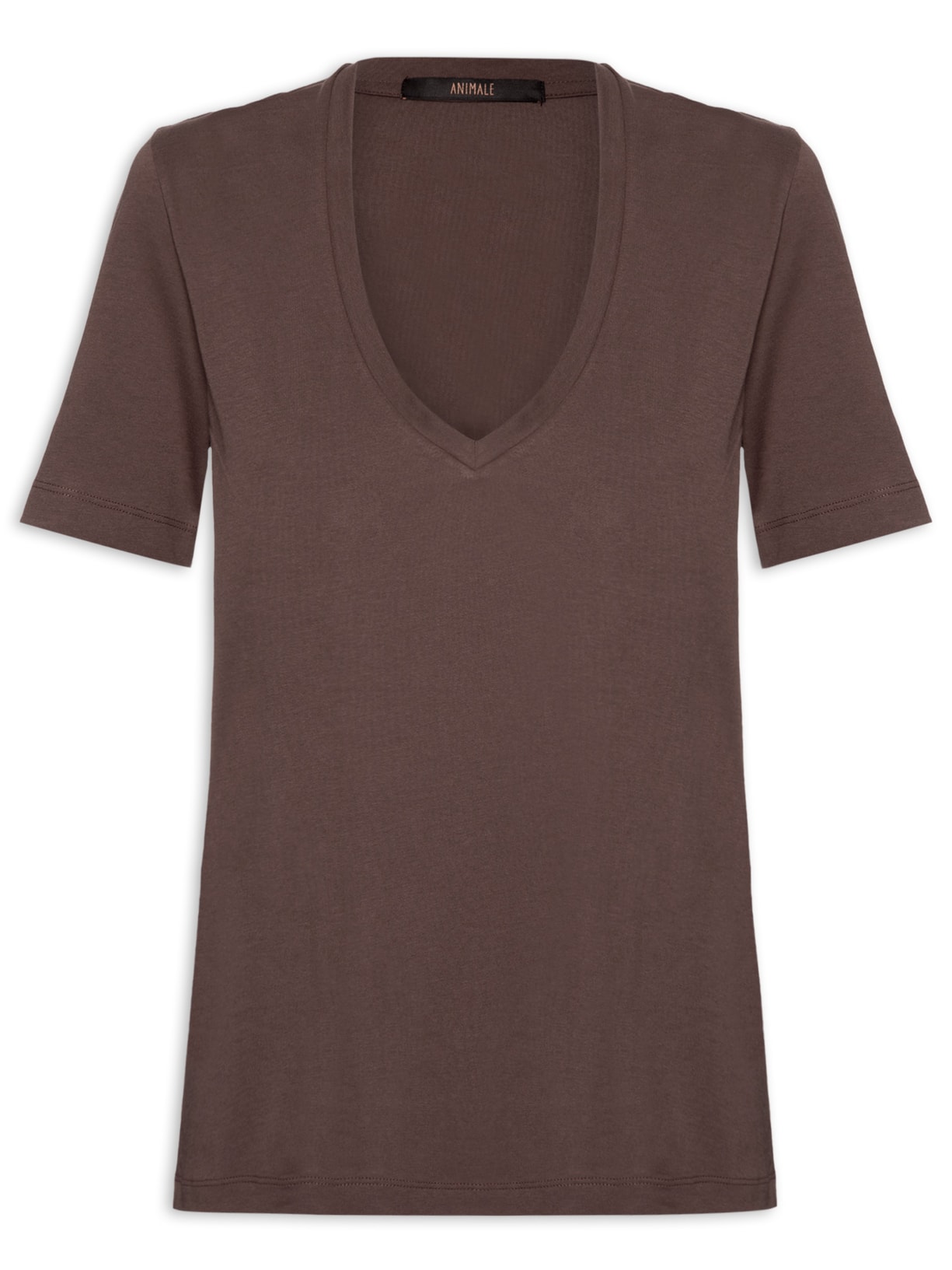 Camiseta Feminina De Algodão Pima Decote V Colors Marrom Animale