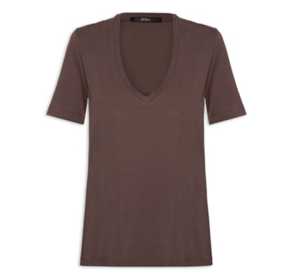 Camiseta Feminina De Algodão Pima Decote V Colors - Marrom