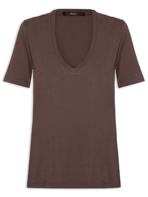 Camiseta Feminina De Algodão Pima Decote V Colors - Marrom