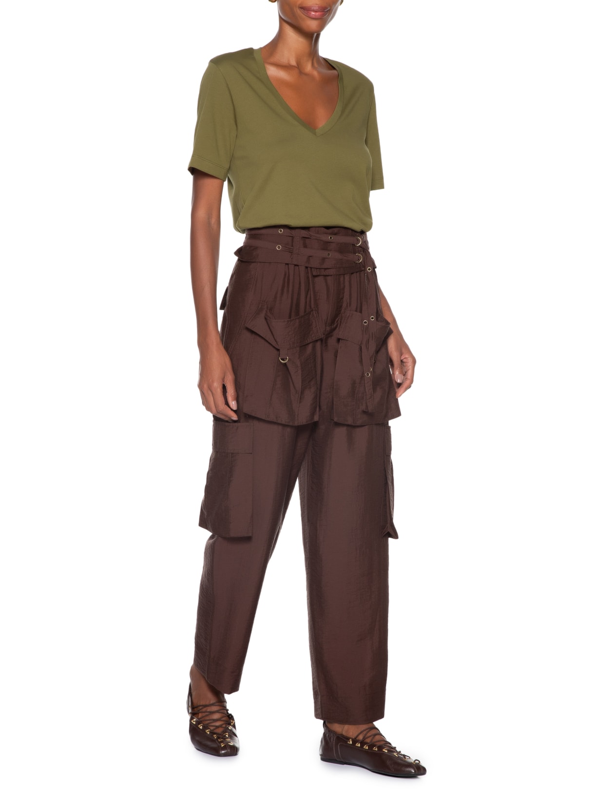 Camiseta Feminina De Algodão Pima Decote V Colors Verde Animale