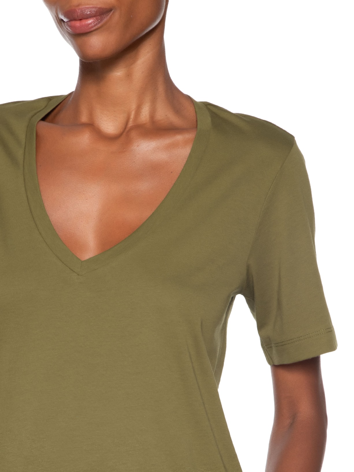 Camiseta Feminina De Algodão Pima Decote V Colors Verde Animale