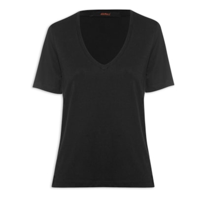Camiseta Feminina de Algodão Pima Decote V - Preto