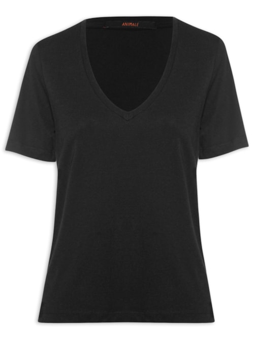 Camiseta Feminina de Algodão Pima Decote V - Preto