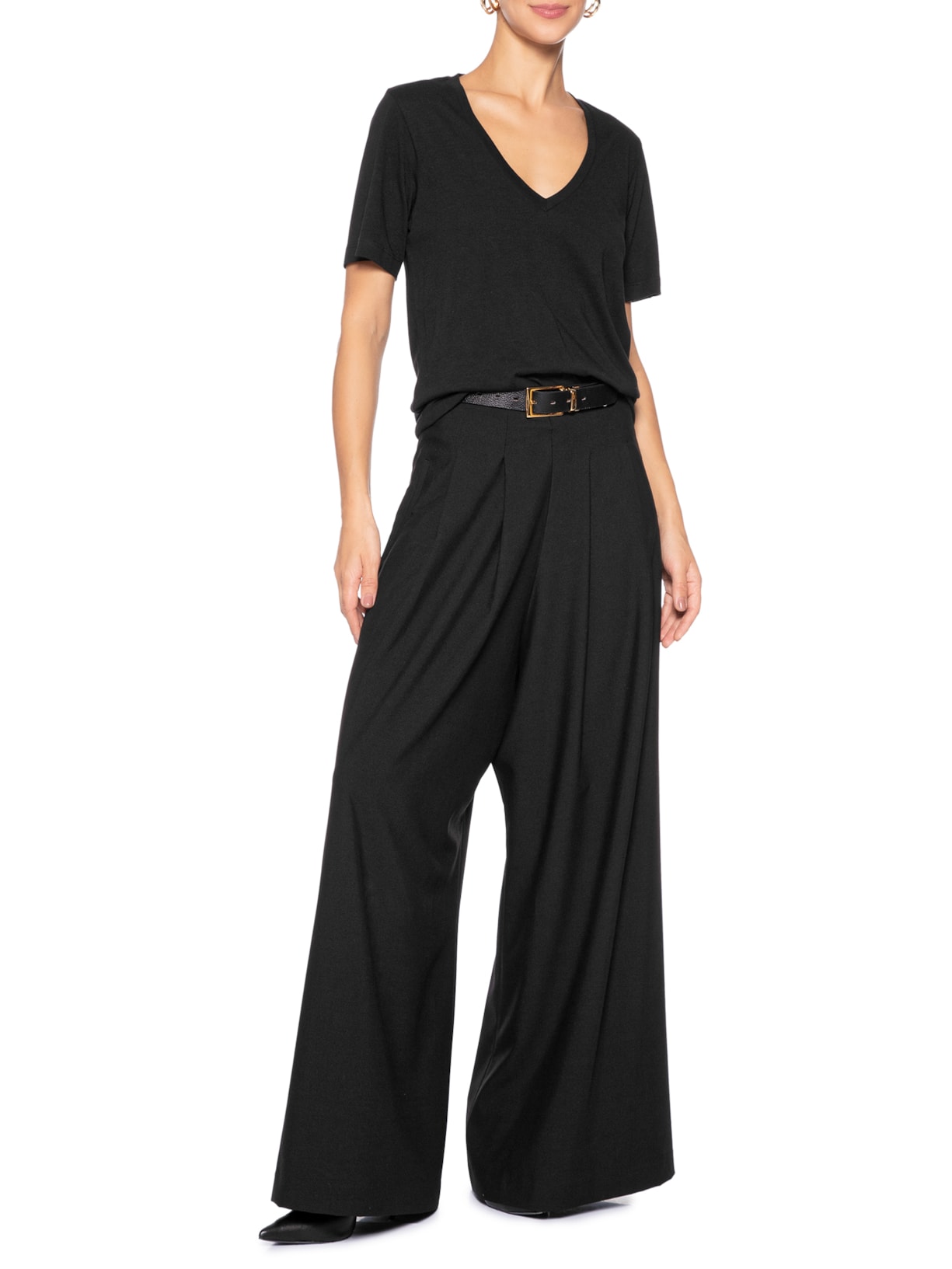 Camiseta Feminina de Algodão Pima Decote V Preto Animale