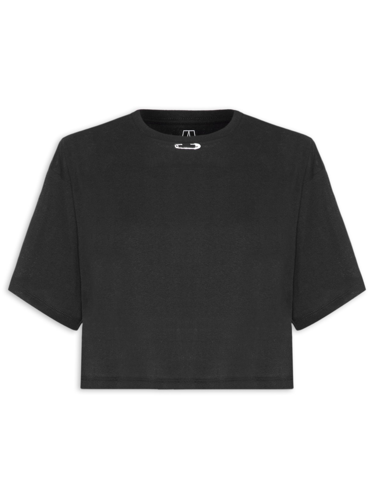 Camiseta Feminina De Malha Alfinete Gola - Preto