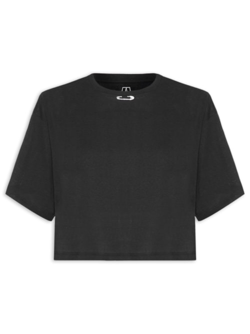 Camiseta Feminina De Malha Alfinete Gola - Preto