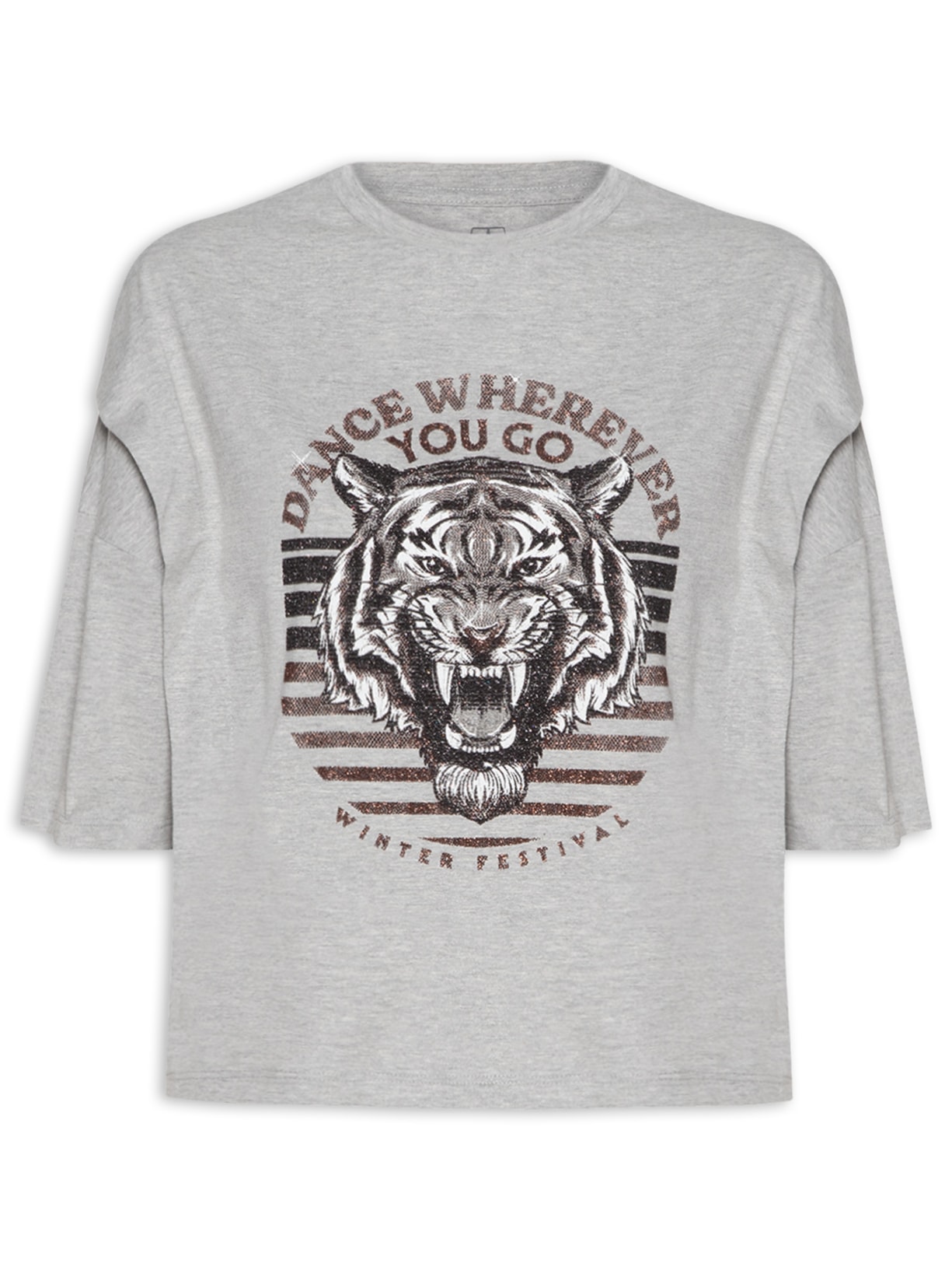 Camiseta Feminina De Malha Recortes Bright Onça - Cinza