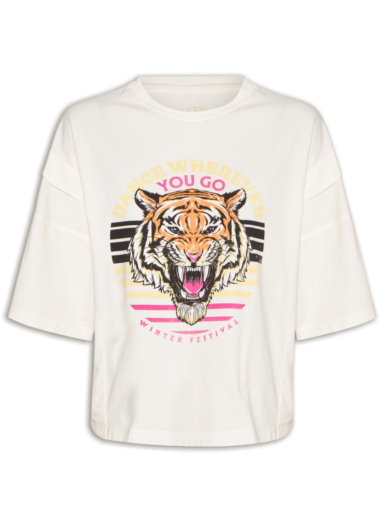 Camiseta Feminina de Malha Recortes Silk Tigre - Branco