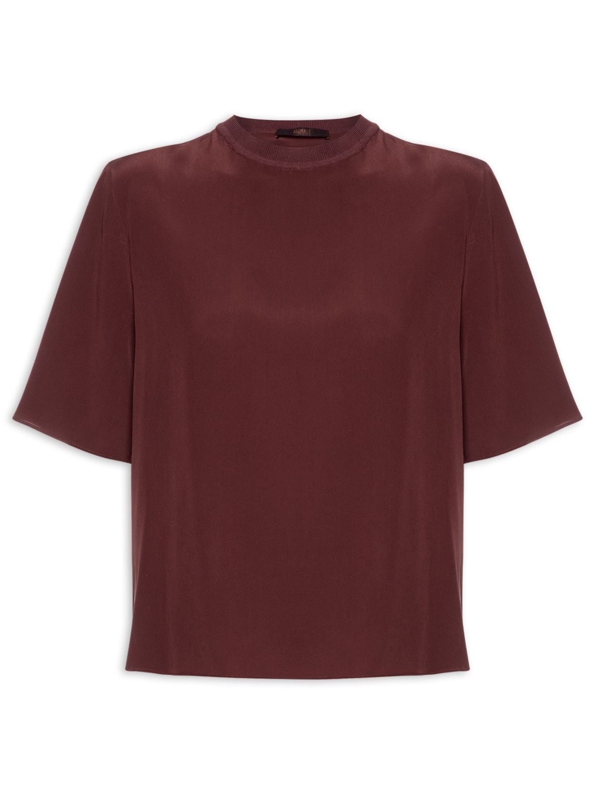Camiseta Feminina De Seda Boho Gola Rib - Marrom