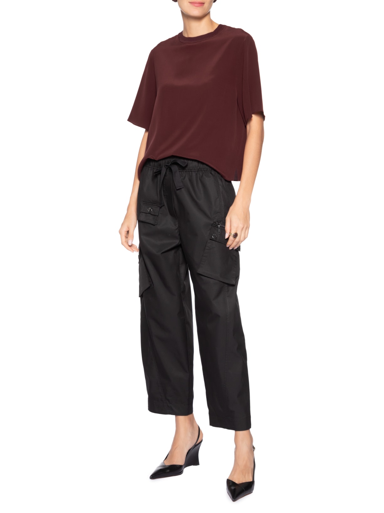 Camiseta Feminina De Seda Boho Gola Rib Marrom Animale