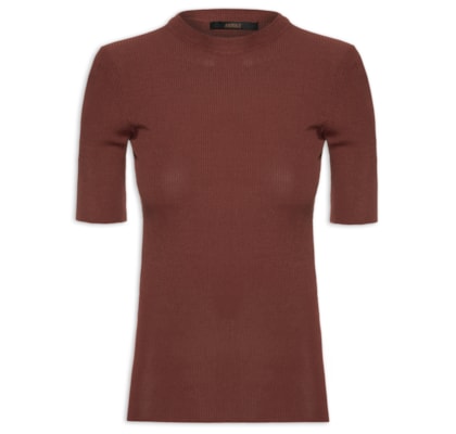 Camiseta Feminina De Tricot Canelado Básica - Marrom